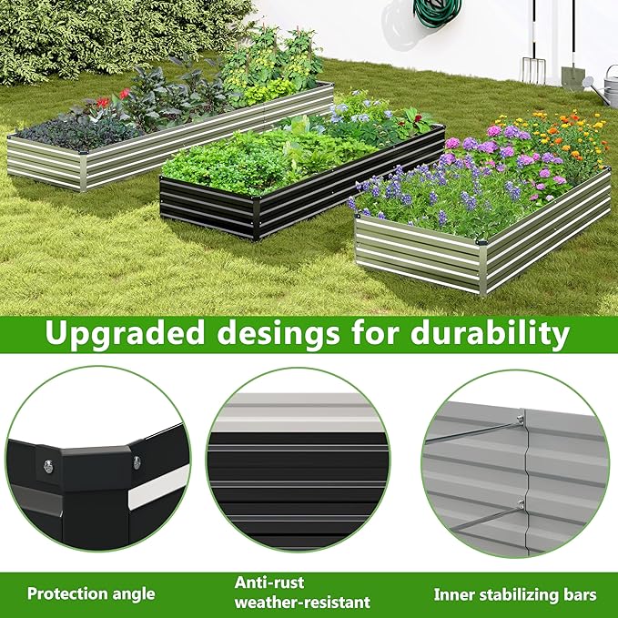 2PCS 12x3x1ft Galvanized Raised Garden Bed Kit, Galvanized Planter Raised - Image 4