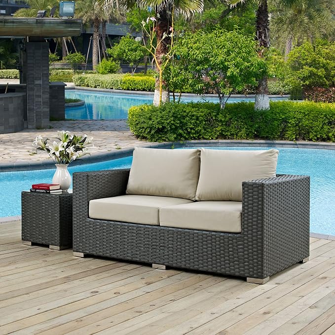 Modway EEI-1851-CHC-BEI Sojourn Wicker Rattan Outdoor Patio Coffee Table - Image 2