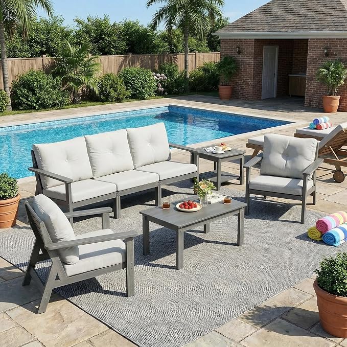 7-Piece HDPE Patio Furniture Set, Outdoor Sectional Sofa Set, All Weather - Image 2