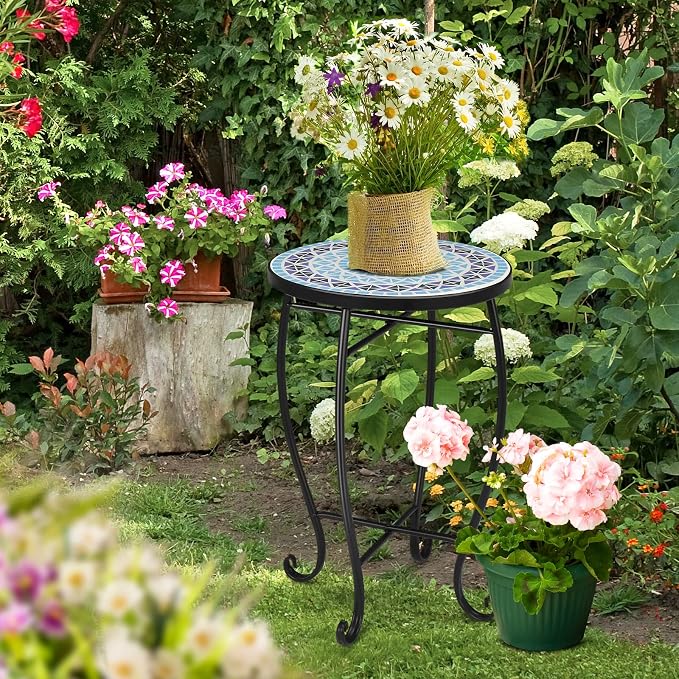 VINGLI Mosaic Accent Table, End Table, Plant Stand Decor - Image 2