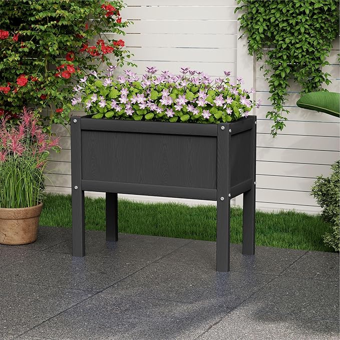 Raised Garden Bed with Drainage Hole Waterproof HDPE Elevated Planter Box with - Image 7