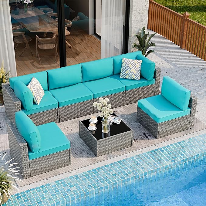 Shintenchi 7 Pieces Outdoor Patio Furniture Sets, Patio Sectional Sofa Couch - Image 3