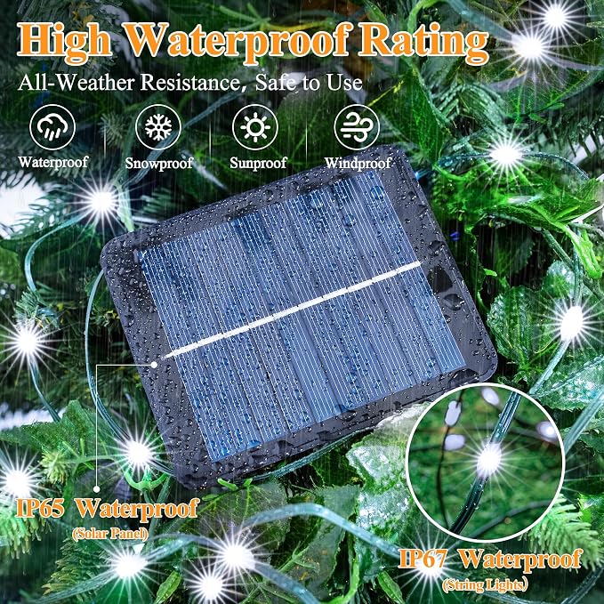 2 Pack Solar String Lights Total 480LED 158FT, IP67 Waterproof Solar Lights - Image 5