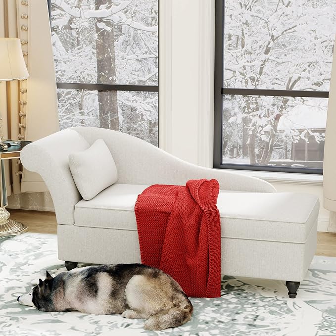 Yongqiang Storage Chaise Lounge Indoor, Linen Upholstered Chaise Lounge Chair - Image 7