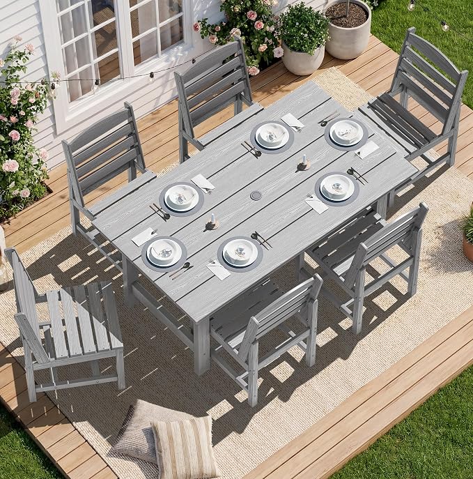 SERWALL Patio Dining Sets for 6 Person, HDPE Dining Set by SERWALL