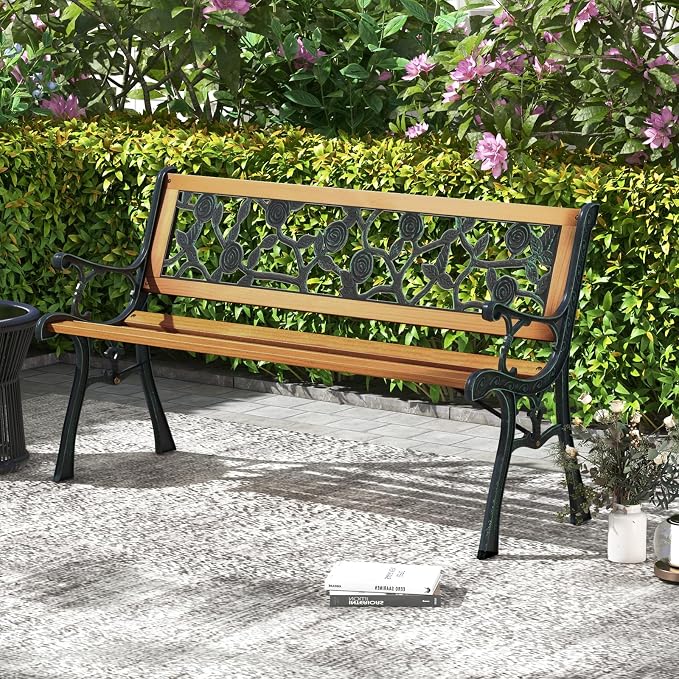 Tangkula Outdoor Garden Bench Park Bench, Patio Iron Bench Chair - Image 2