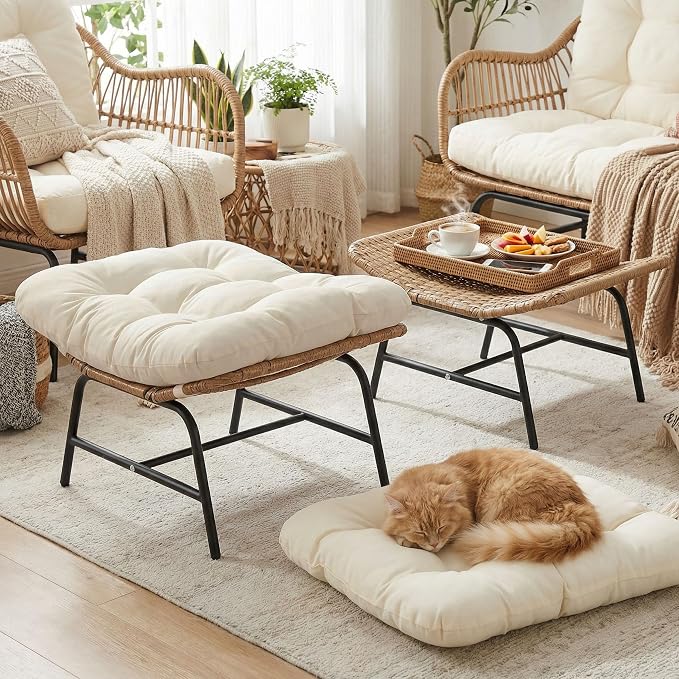 BULEXYARD 2 Pieces Outdoor Patio Ottomans, Indoor Outdoor Wicker Footrest - Image 4