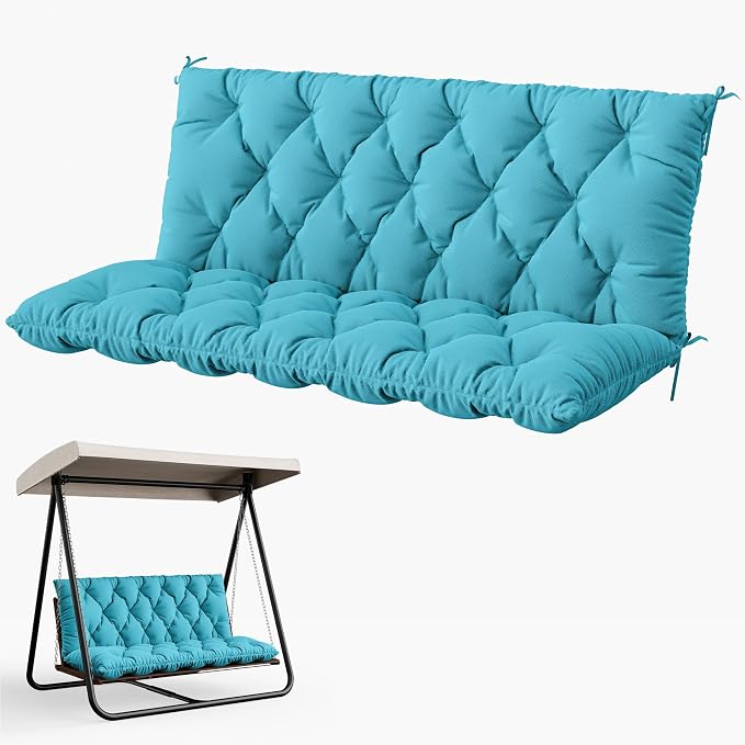 Porch Swing Cushion with Backrest 2-3 Seater Outdoor Bench Cushions Waterproof by Snubbull