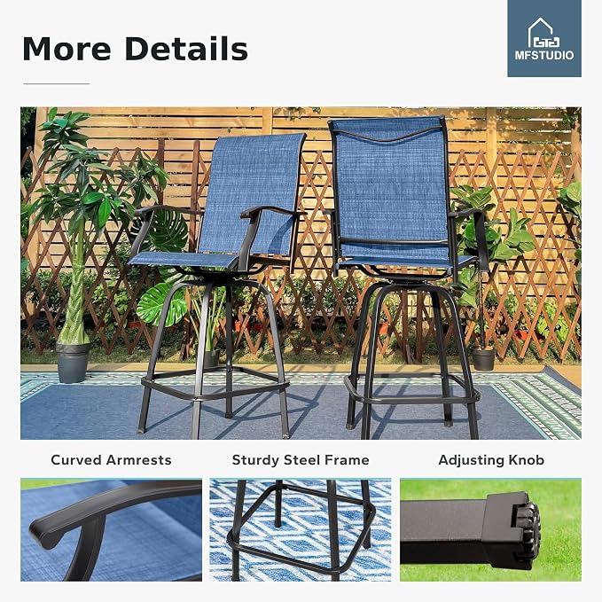 MFSTUDIO 3 Piece Outdoor Swivel Bar Set, Outdoor Bar Table and Chairs Set - Image 3