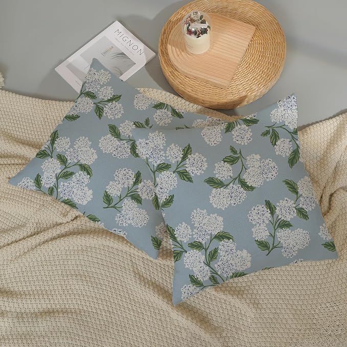 Light Blue Pillow Covers 20x20 Inch 2 Pcs Blue Green Hydrangea Flower Decor - Image 5