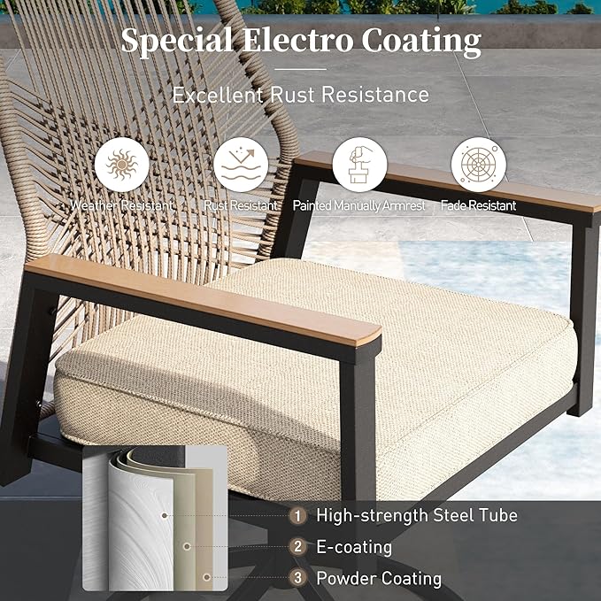 Patio Dining Set 9 Piece, 8 x Woven Rattan Swivel Chairs - Image 8