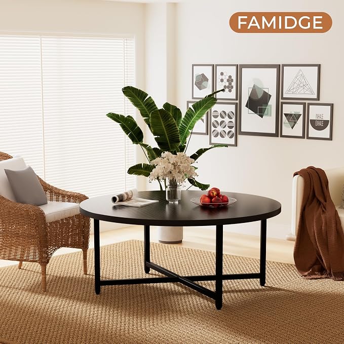 Coffee Table, 31.5" Black Round Coffee Table - Image 5