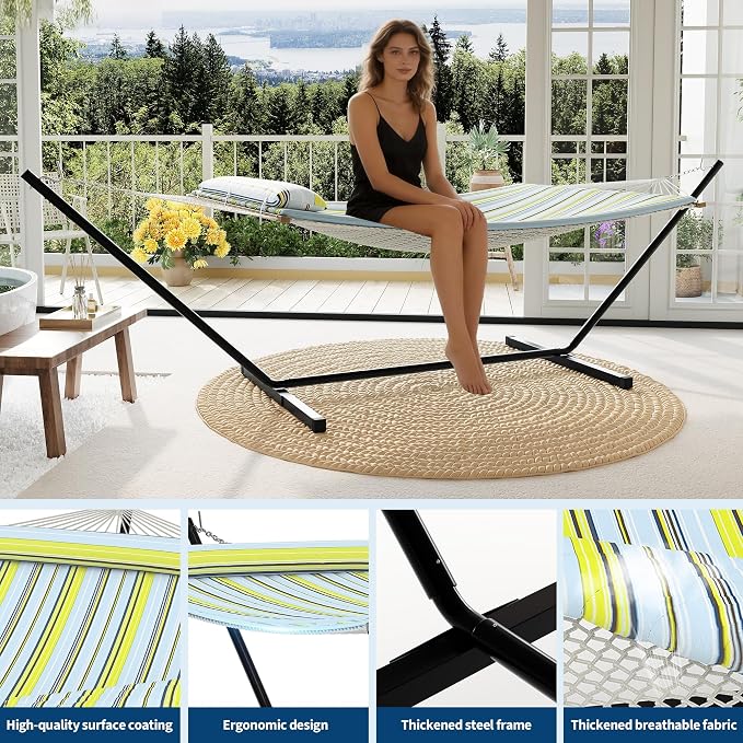Double Hammock with Heavy-Duty Steel Stand, 2 Person Portable Hammock, 450LBS - Image 5