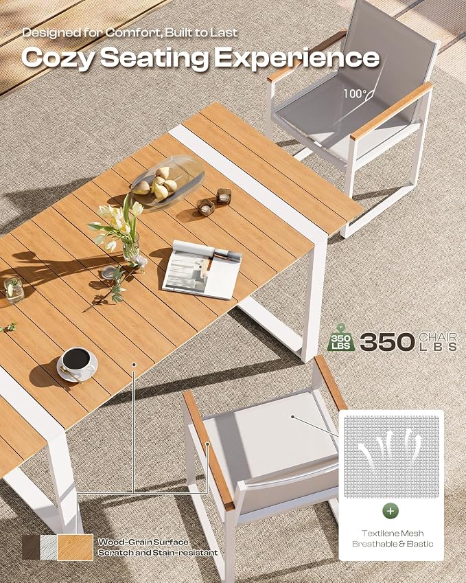 Outdoor Dining Table for 6, HDPS+ Aluminum Patio Dning Table - Image 3