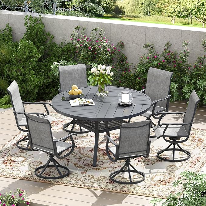 Patio Dining Table for 4-6, Round Metal Outdoor Table - Image 2
