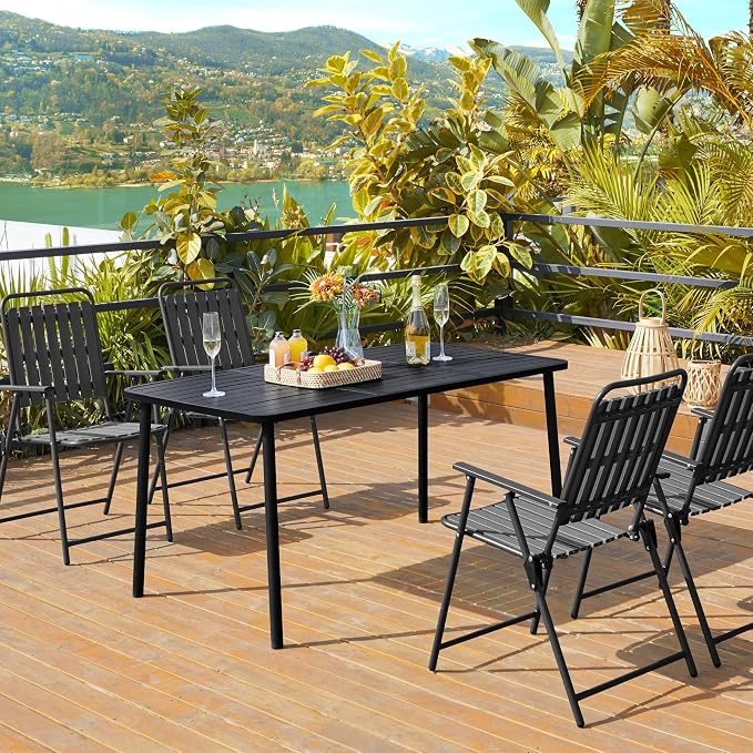 Yaheetech Outdoor Dining Table for 6 Person, Rectangular Slatted Metal Patio - Image 2