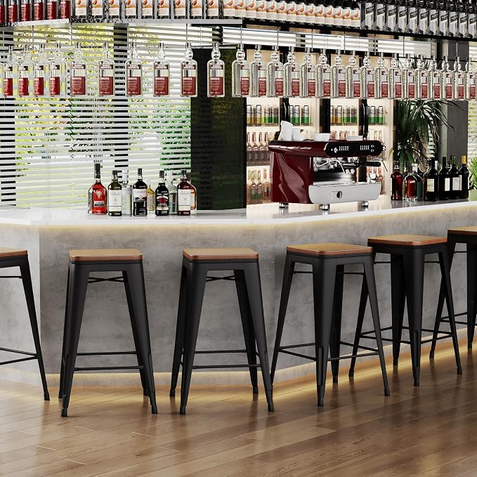 Alunaune 24" Metal Bar Stools Set of 2 Stackable Counter Height Barstools - Image 8