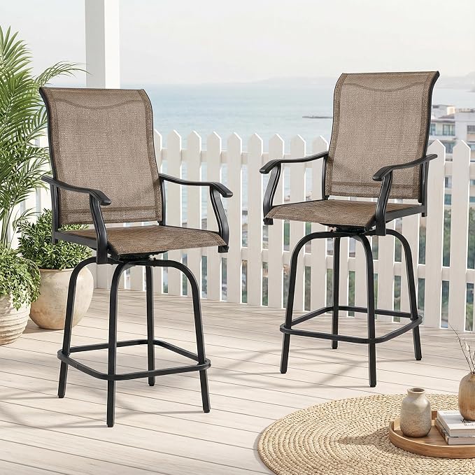Outdoor Swivel Bar Stools Set of 2, All-Weather Metal Patio Bar Height Chairs by Sumshadow