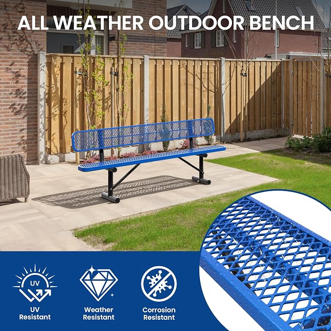 8 Feet Steel Park Bench for Outside, Outdoor Bench - Image 6