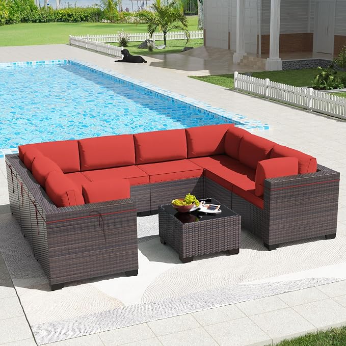 Kullavik 9 Pieces Outdoor Patio Furniture Set PE Wicker Rattan Sectional Sofa by KULLAVIK