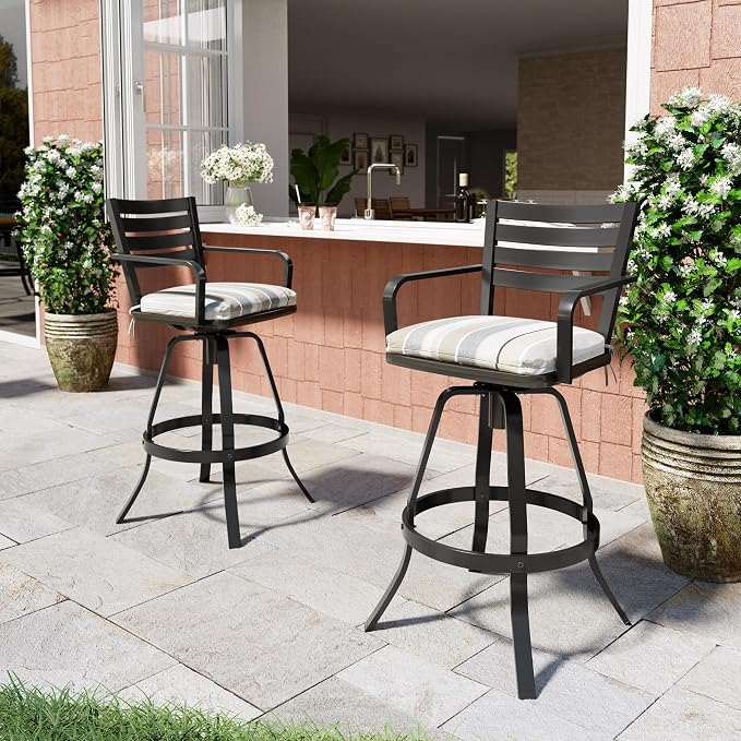 Pellebant 29.5" Outdoor Barstools Set of 2, Aluminum Swivel Patio Bar Height - Image 8