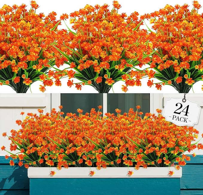 AGIRL 24 Bundles Artificial Fall Flowers Outdoor Indoor Decoration, Fake by AGIRL
