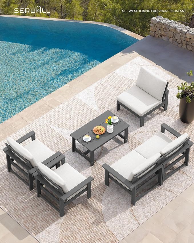 SERWALL HDPE Patio Conversation Set, 6-piece Sectional Outdoor Furniture Set - Image 4