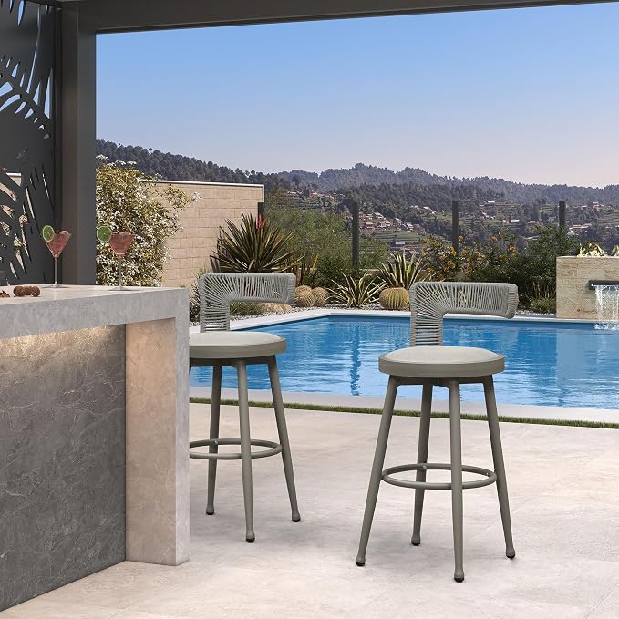 PURPLE LEAF Outdoor Swivel Bar Height Stools Set of 2 Metal Modern Wicker Bar by PURPLELEAF