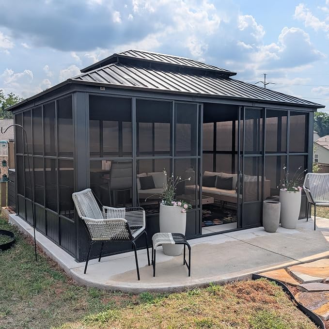 PURPLE LEAF 12' X 16' Solarium Permanent Hardtop Gazebo Galvanized Steel Double by PURPLELEAF