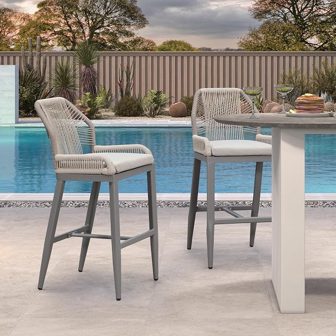 PURPLE LEAF Patio Bar Stool Counter Height Set of 2 Outdoor Rattan Chairs - Image 3