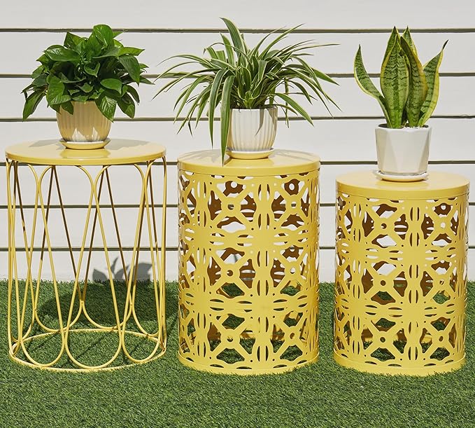 HFHOME Set of 3 Metal Outdoor Side Table, Nesting Round Coffee Table by HFHOME