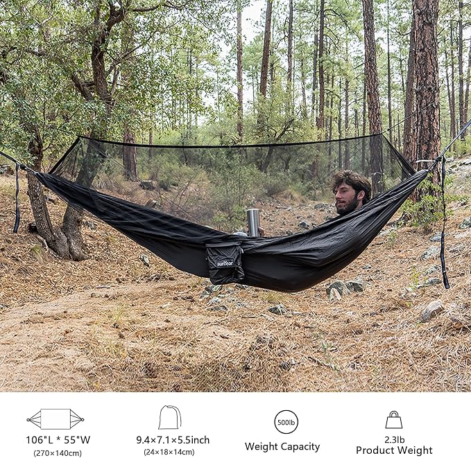 Sunyear Hammock Camping with Rain Fly Tarp and Net, Portable Camping Hammock - Image 3