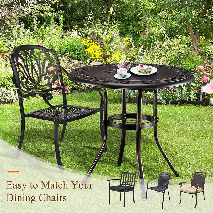 VINGLI 32" Outdoor Dining Table, Round Patio DiningTable - Image 7