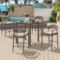 5-Piece Outdoor Patio Furniture Set, 4 Rattan Bar Stools by COZYMAN