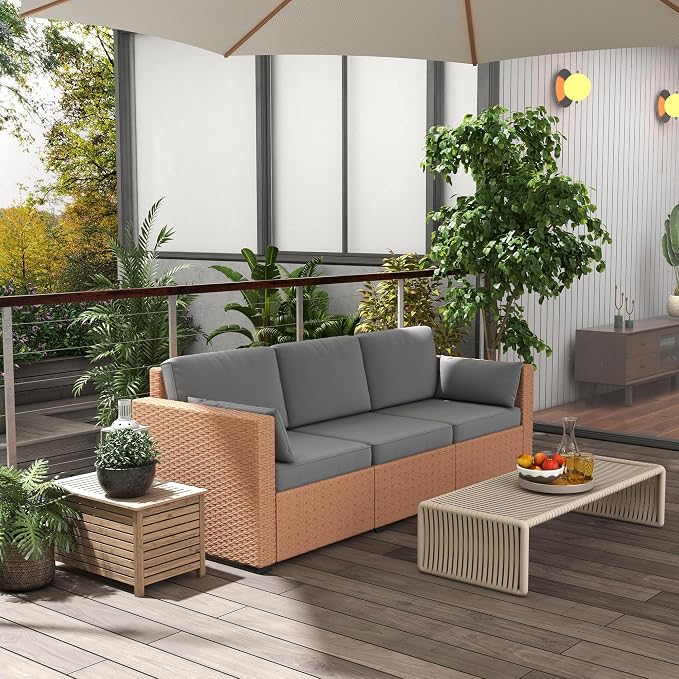 Outsunny Patio Couch PE Wicker Deep Seating Outdoor Sofa - Image 2
