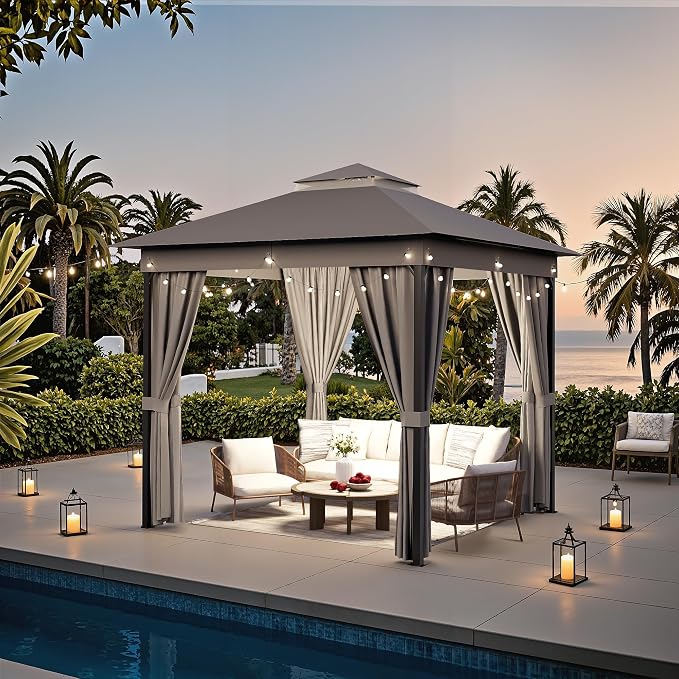 Devoko Outdoor Gazebo for Patio 8'x 8' Heavy Duty Metal Frame Canopy - Image 2