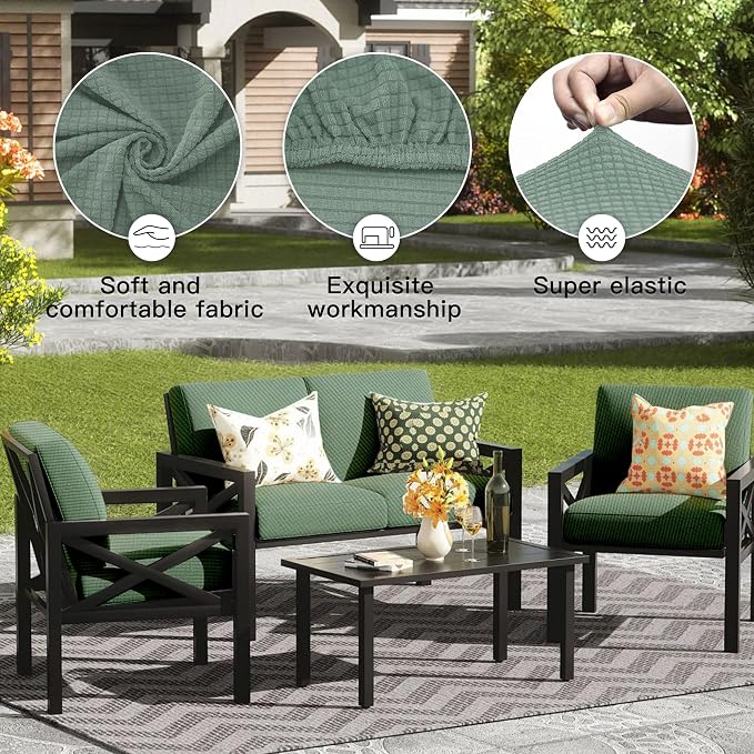 8Pcs Outdoor Cushion Covers, Patio Cushion Covers, Stretch Elastic Slipcovers - Image 4