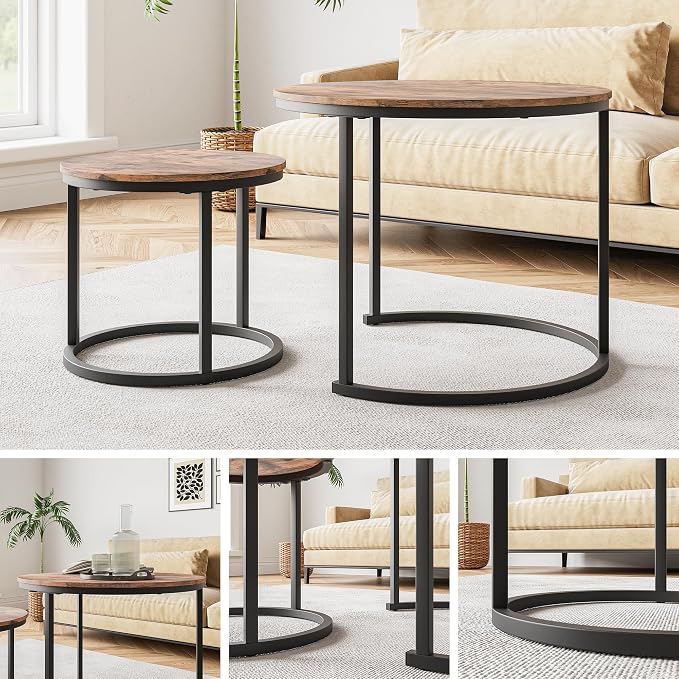 HOJINLINERO Round Coffee Table, Nesting Coffee Table Set of 2, Center Tables - Image 6