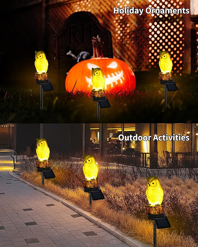 iStatue 2PC Solar Owl Garden Stake Lights, Handcrafted Resin Owl Outdoor Decor - Image 7