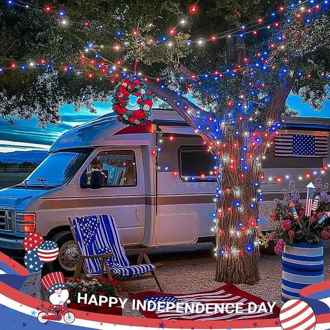 JMEXSUSS Red White and Blue Lights Clear Wire, 66 Ft 200 LED 4th of July - Image 6