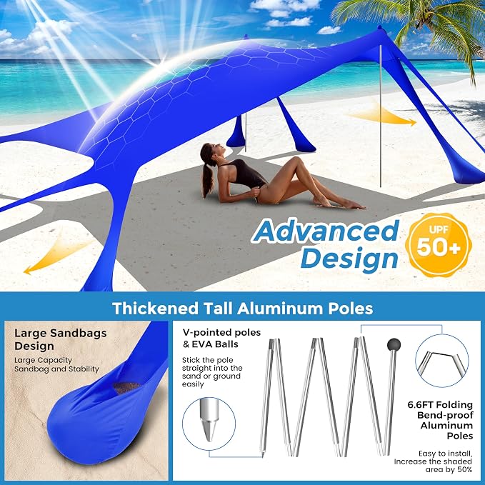 Beach Canopy Beach Tent Pop Up Shade 10x10ft Sun Shelter UPF50+ - Image 4