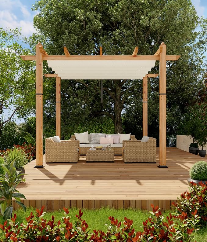 GarveeLife 10 x 10 ft Wood-Grain Aluminum Pergola Outdoor Pergola - Image 2