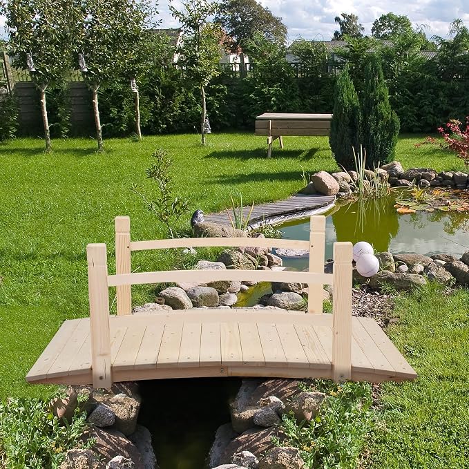 VINGLI 4 ft Garden Bridge, Arch Walkway Wooden Bridge - Image 3