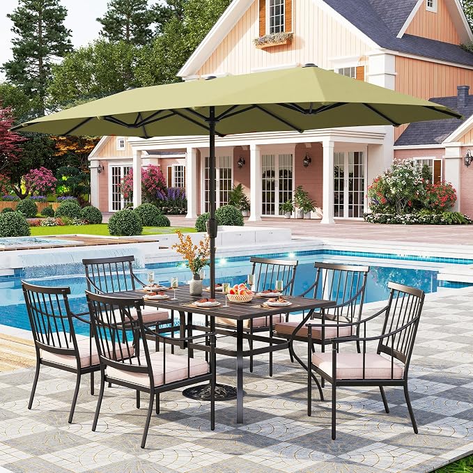 PHI VILLA Outdoor Dining Table for 6, All-Weather Large Furniture for Patio - Image 6