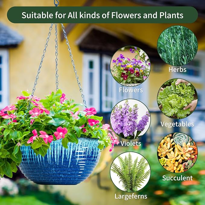 12 inch Hanging Planters for Indoor Outdoor Plants, 2 Pack Large Hanging Flower - Image 6