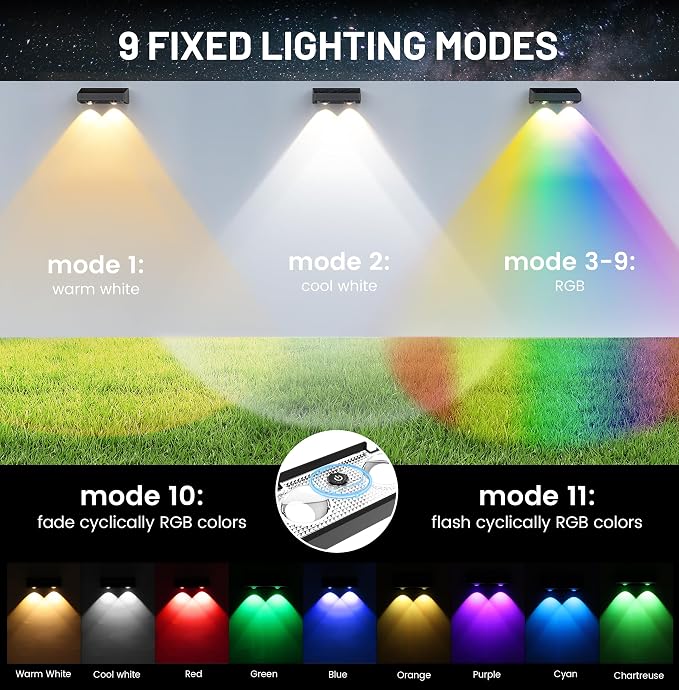 Solar Fence Lights 9-Color RGB Solar Lights Outdoor Waterproof Garden Wall - Image 2