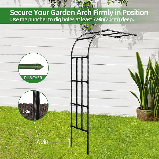 Half Side Garden Arch Trellis 3.93FT×8.53FT, Metal Arbor Trellis - Image 7