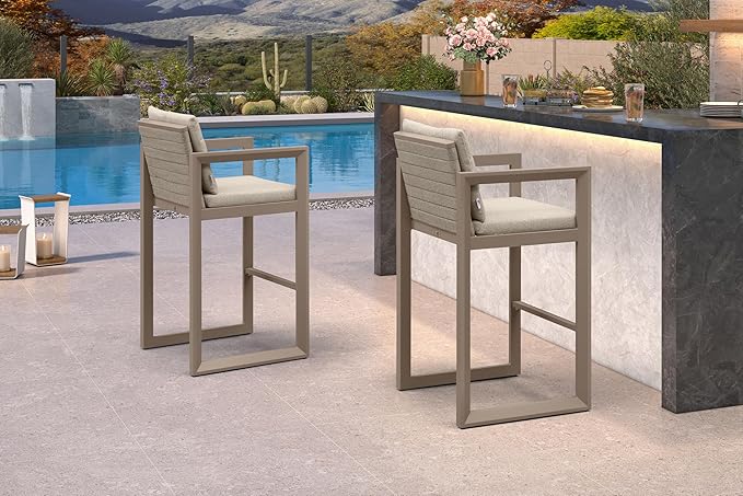 PURPLE LEAF Outdoor Bar Stools Set of 2 31 Inch Modern Aluminum Barstools - Image 3