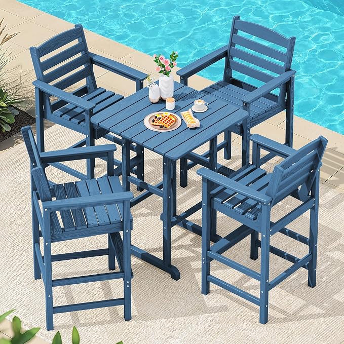SERWALL 5-Piece Adirondack Bar Chair Set, HDPE Adirondack Barstools by SERWALL