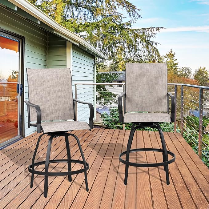 Shintenchi 2 Piece Patio Swivel Bar Chairs, All Weather Textile Outdoor Metal - Image 6